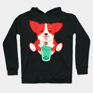 Red Corgi Dog Drinking Bubble Tea Hoodie